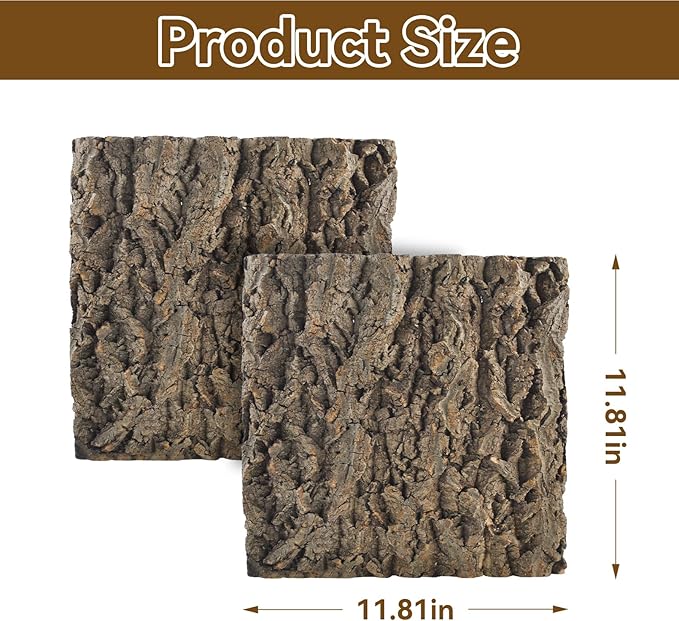 2PCS Natural Cork Terrarium Background,11.81 x 11.81 Inch Reptile Bark Background 3D Bearded Dragon Tank Climbing Mat Habitat Decoration for Lizard Gecko Chameleon Tortoise Snake Spider Frog