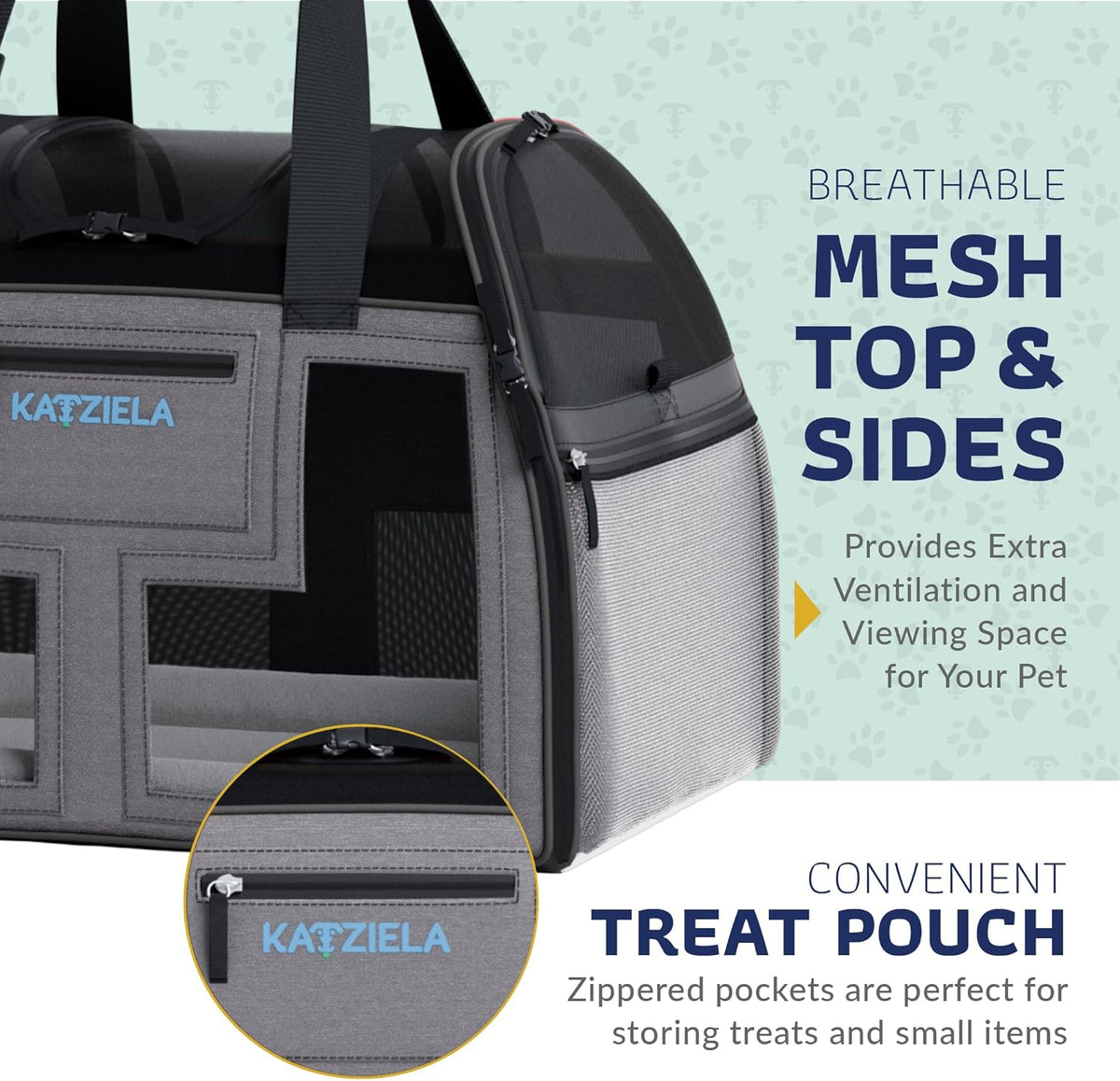 Katziela Airline Approved Pet Carrier - Rolling Portable Travel Carry Crate for Small Dog, Puppy or Cat - Soft Removable Wheeled Design with Mesh Window Sides - Airplane and TSA Compliant (Dark Grey)
