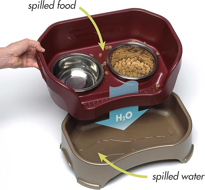 Neater Pet Brands Neater Feeder Deluxe Mess Proof Dog Bowls Elevated for Small Dogs Under 19 lbs, Made in USA, No Spill Raised Dog Food Bowl Stand Feeding Station, Food and Water Bowl Set, Cranberry