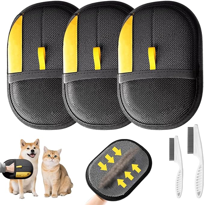 3 Pcs Pet Hair Removal Glove for Cats,Newly Upgraded Reusable Electrostatic Pet Hair Gloves, magic brush pet hair remover Tool for Clothing, Couch, Carpet, Car Seat