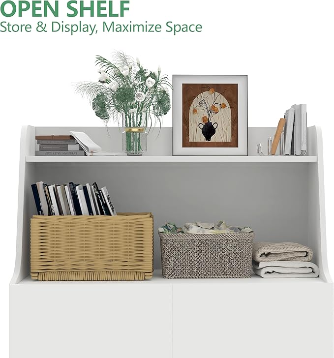 Large/Tall Litter Box Enclosure, Modern Wooden Litter Box Furniture for XL Litterbox with Open Shelf as Sideboard Cabinet (White)