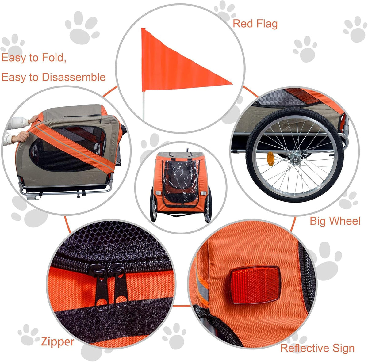 H&B Luxuries Pet Bike Trailer Load 68 Pounds, Suitable for Big and Small Dogs, Folding Storage, Detachable, Easy to Install, Breathable Protective Net Pet Cart