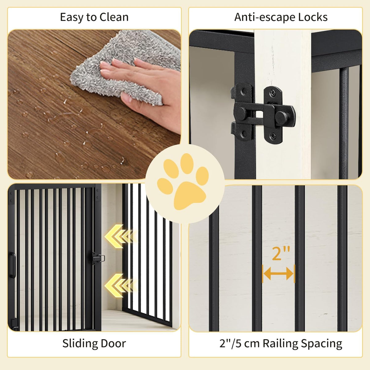 27.2" Dog Crate Furniture with Barn Door, Heavy Duty Dog Kennel Indoor with 2 Doors, Wooden Pet Cage End Table for Small Medium Dogs up to 22 lb, Anti-Chew Anti-Escape, White Brown DFC84314B