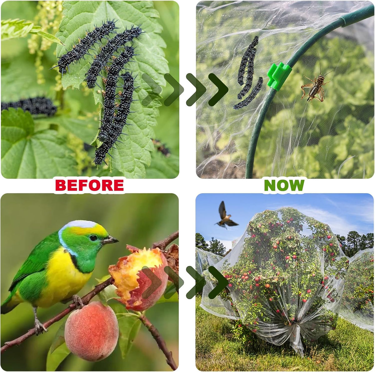 Garden Netting Kit, 10X30 Ft Garden Ultra Fine Mesh Net Bird Barrier Protection with Garden Hoops for Protect Garden Vegetables Flowers Shrubs Fruit Trees Indoors & Outdoors Plant Beds Greenhouse