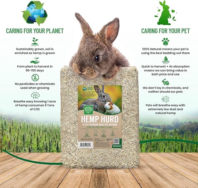 Small Pet Select Hemp HURD Ultra-Premium Small Pet Bedding, Biodegradable Animal Bedding, Eco Friendly Odor Control for Rabbits, Guinea Pigs, Hamsters, and Other Small Animals, 6.6 lb
