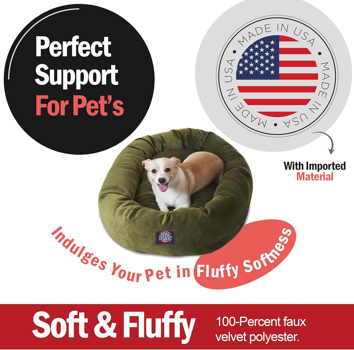 Majestic Pet 32 Inch Micro Velvet Calming Dog Bed Washable 32x23x7 (inch) – Cozy Soft Round Donut Dog Bed with Spine for Head Support - Pet Bed Medium – Fern (2025)
