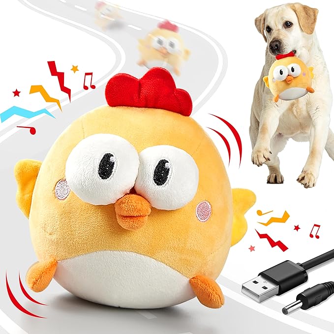 Interactive Dog Toys, Squeaky Moving Ball Toy with Jumping & Music Modes, Rechargeable Plush Chew Toys for Small/Medium/Large Dogs to Keep Puppy Busy Pet Toys (Chick)