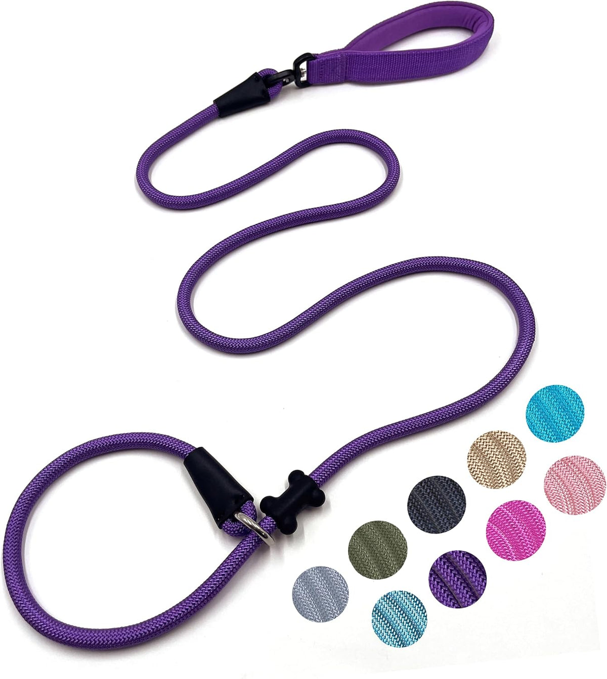 Slip Lead Dog Leash，Strong Nylon Rope Leash and Padded Handle,No Pull Outdoor Walking Training Lead for Small Medium Large Dogs (Purple, 1/2"×6ft)