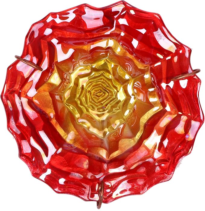 VCUTEKA Bird Bath, Glass Bird Baths for Outdoors Birdfeeder with Metal Stake Birdbath Garden Decor, Red
