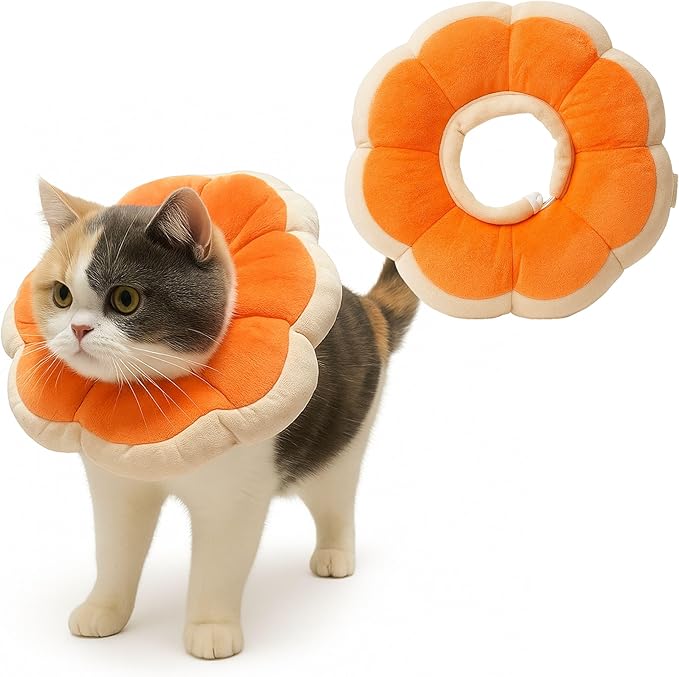 Adjustable Comfy Flower Style Elizabeth Collar for Cats Puppies Soft Recovery Cone Pet Protective Neck Collar (Orange, Medium)