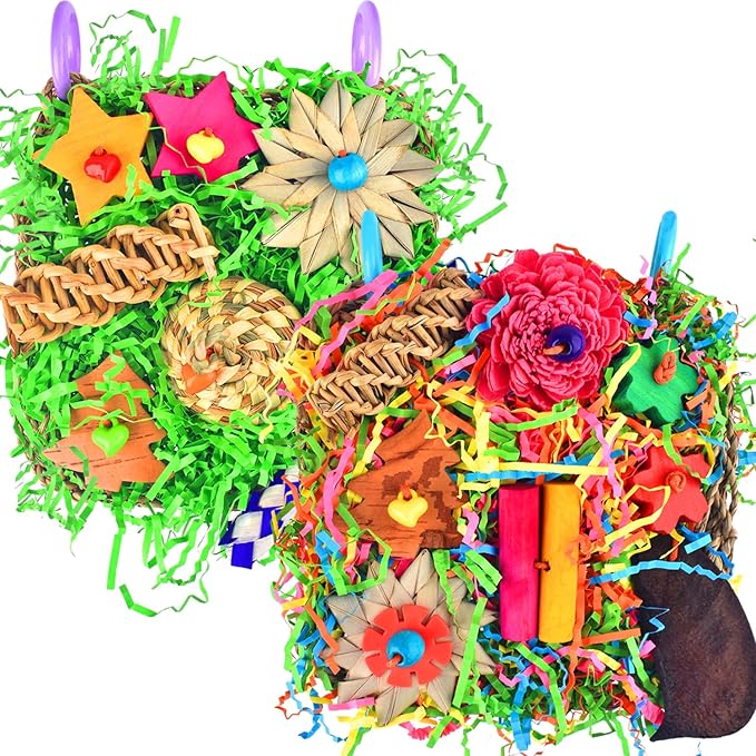 KATUMO Bird Toys - Parrot Grass Mat Foraging Wall Toys Shredder for Cockatiel, Conure, Lovebird, Budgie, Parakeet - Small Medium Birds