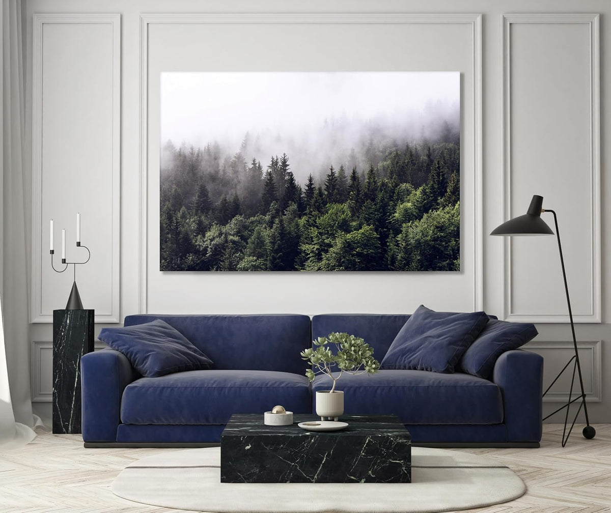 Nature Wall Art Prints - Ocean Forest Mountain Lake Canvas Landscapes - Small to Extra Large Living Room Bedroom Kitchen Bathroom Décor (Foggy Pine Forest, 16L" x 24W")