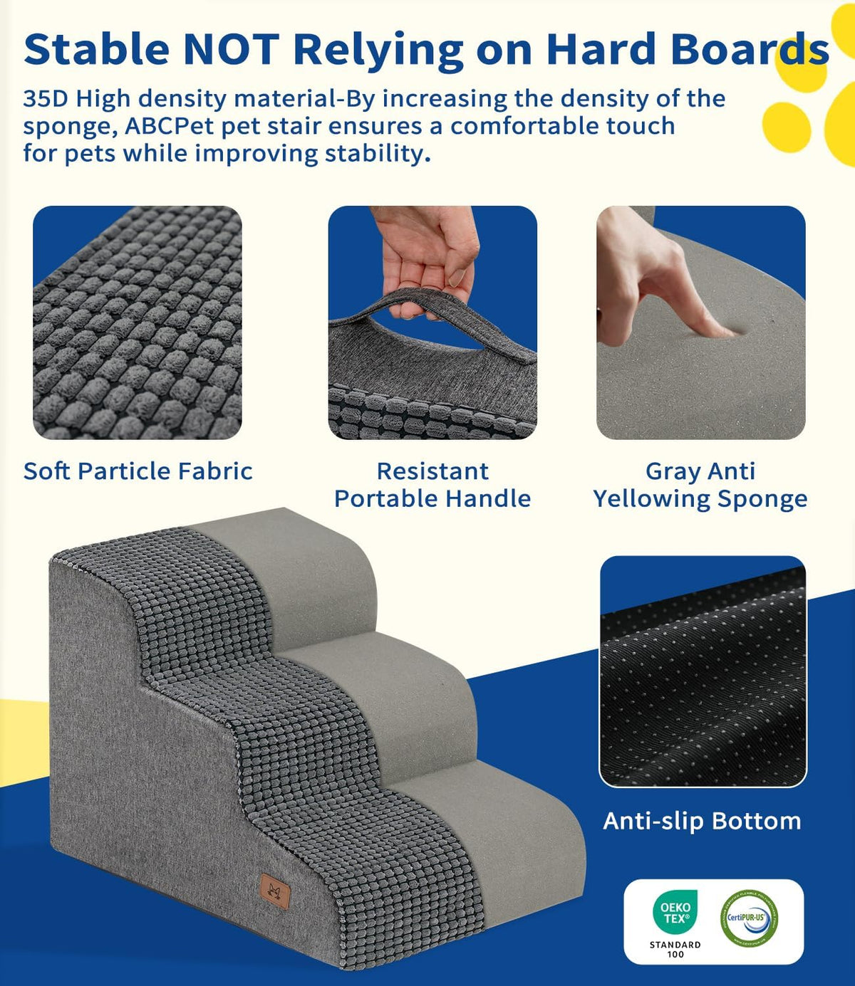 Dog Step for Bed, Dog Stair 5-Step 35D Pet Stair 22.8" H for High Bed or Sofa Non-Slip Balanced Pet Step Indoor, Grey