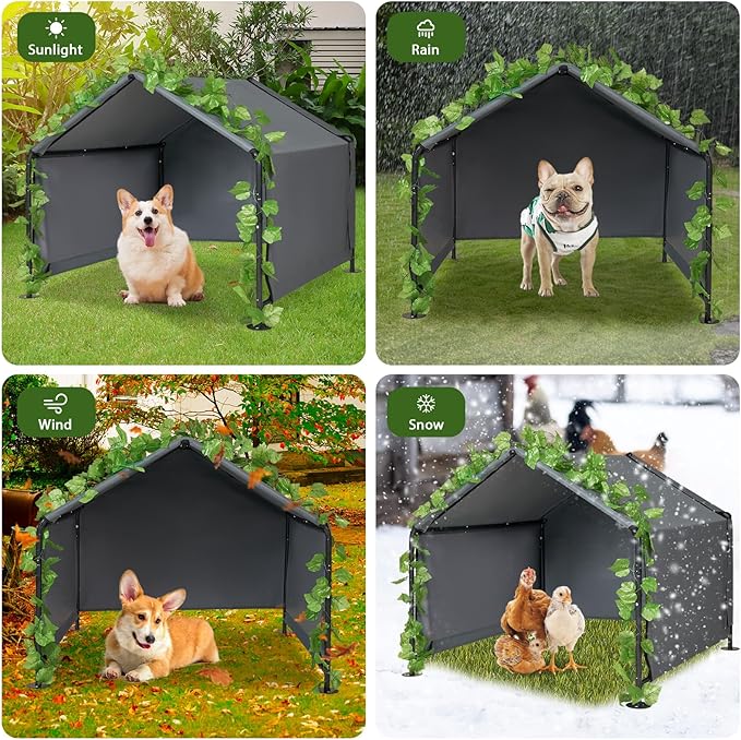 Large Dog Shade for Outside - LitaiL Outdoor Dog Kennel for Small Dogs, 4.1'x4.1'x3.6' Outdoor Sun Rain Canopy Pet House, Waterproof Pet Canopy Shelter for Small Animals