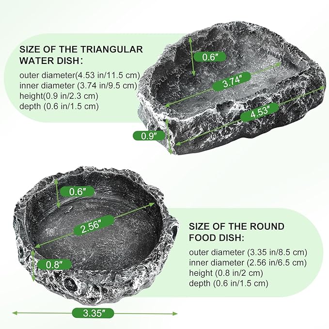 TRUVIC 2 Pack Reptile Feeding Dish Set, Reptile Water Dish Food Bowls for Bearded Dragon Tank Accessories, Resin Terrarium Bowls for Leopard Gecko, Lizard, Chameleon, Hermit Crab, Tortoise, Frog