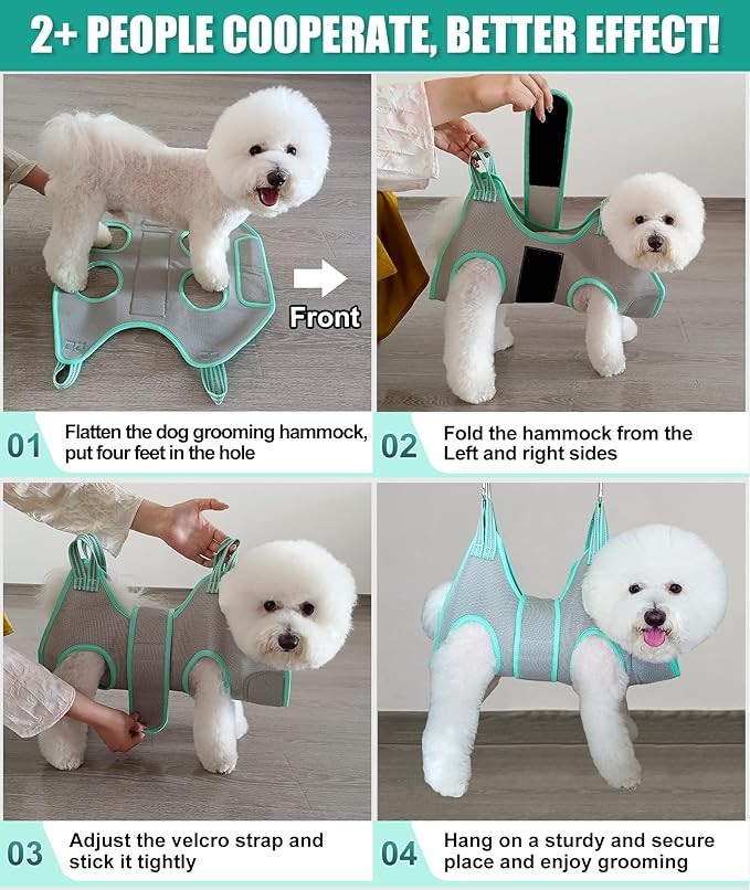 XS Dog Grooming Hammock Harness, Grey, Nail Trimming, Holder, Restraint, Thick Neck Support