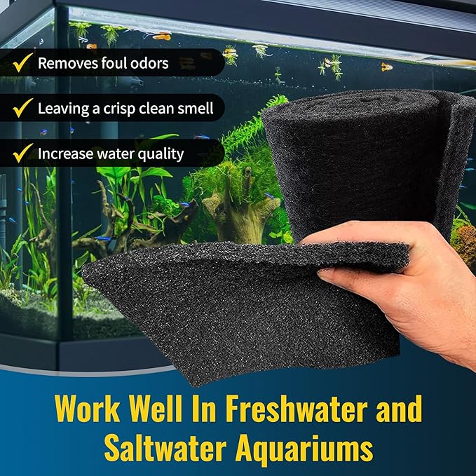 Aquarium Carbon Pad - Cut to Fit Carbon Infused Filter Pad Media for Clean & Clear Fish Tank and Ponds (Carbon filter - 5/8" Thickness, 1 Pack - 10.5" x 72")