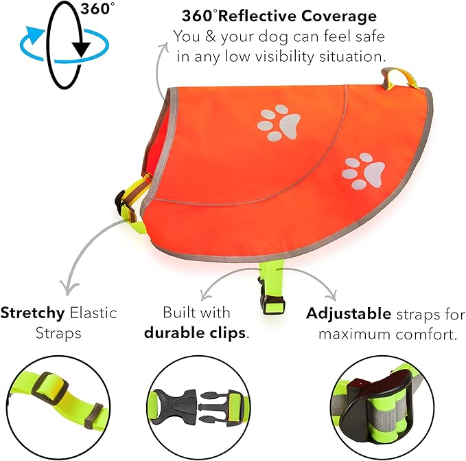Dog Reflective Vest - Comfortable Jacket Safety Hunting, High Visibility for Dogs with Elastic Straps and Clasp Closure- Orange,X- Large