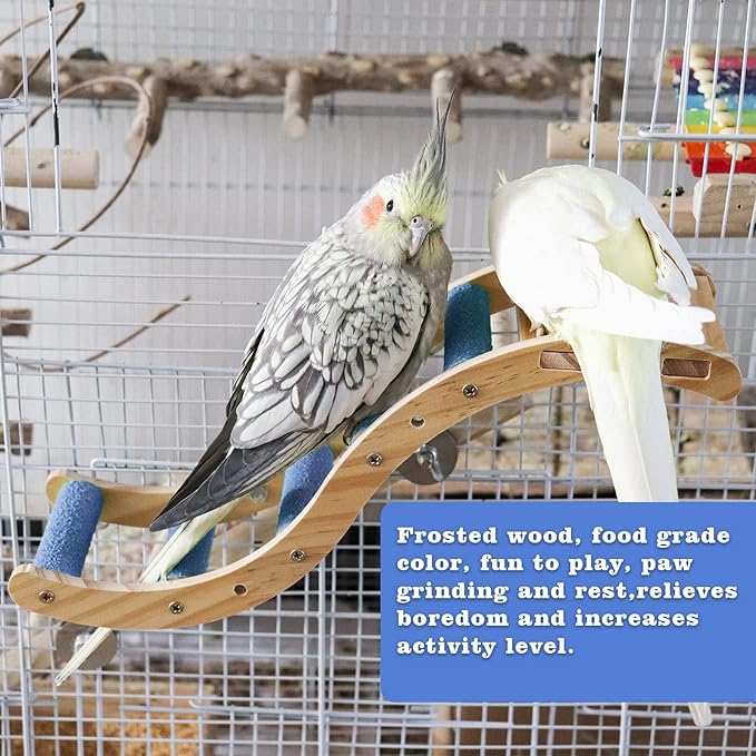 Bird Ladder Bridge, Wooden Pet Parrot Hamster Climbing Ladder Toys, Pet Bird Cage Accessories, Wood Climbing Ladder Perch for Bird Parrot Hamster Squirrel Sugar Gliders Parakeets Cockatiels(S Shape)