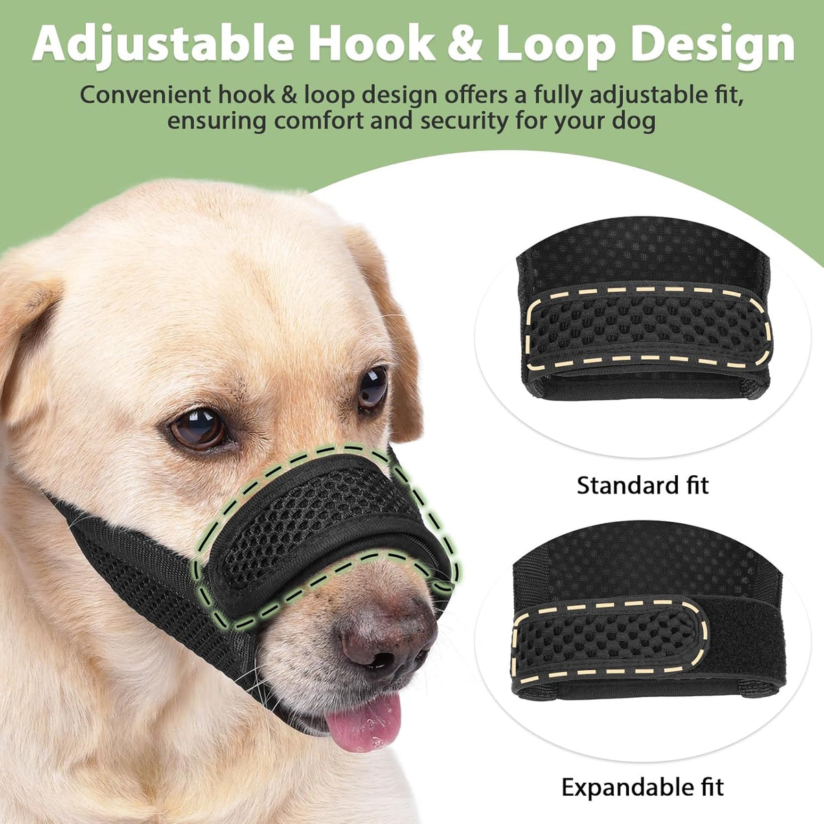 Mayerzon Dog Muzzle with Hook and Loop for Large Medium Small Dogs, Patented Soft Mesh Beagle Labrador Puppy Muzzles for Biting Chewing Grooming, Breathable, Adjustable, Allows Panting Drinking