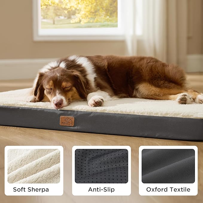 Bedsure Dog Beds Large Sized Dog - Comfy Flat Pet Beds with Removable Washable Cover, Orthopedic Egg Crate Foam Puppy Mat, Suitable for Pet Up to 65 lbs