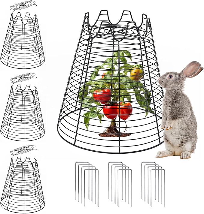4 Pcs 11.6"×11.6" Plant Protectors from Animals, Sturdy Metal Plant Cages for Outdoor Plants, Reusable Wire Garden Cloches, Plant Protector to Keep Squirrels, Rabbits, Birds, Black