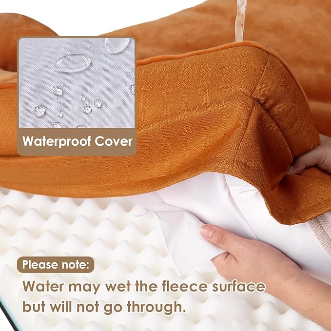EHEYCIGA Orthopedic XL Dog Beds, Waterproof Memory Foam Dog Bed for Extra Large Dogs, Non-Slip Bottom and Egg-Crate Foam Big Pet Couch Bed with Washable Removable Cover,Pumpkin Orange