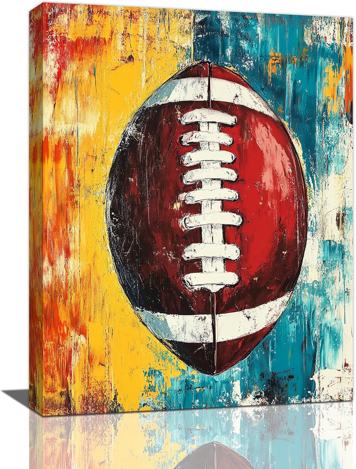 Graffiti Football Bathroom Pictures Wall Art, Rugby Sport Bathroom Wall Decor, Colorful Football Framed Painting Canvas Artwork for Bedroom Living Room Decorations 16"L x 12"W