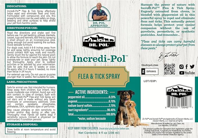 Dr. Pol Incredi-Pol Flea & Tick Spray | Fast-Acting Pest Control for Dogs | Helps Repel & Eliminate Fleas, Ticks & Larvae | Safe & Effective Formula | 16 oz