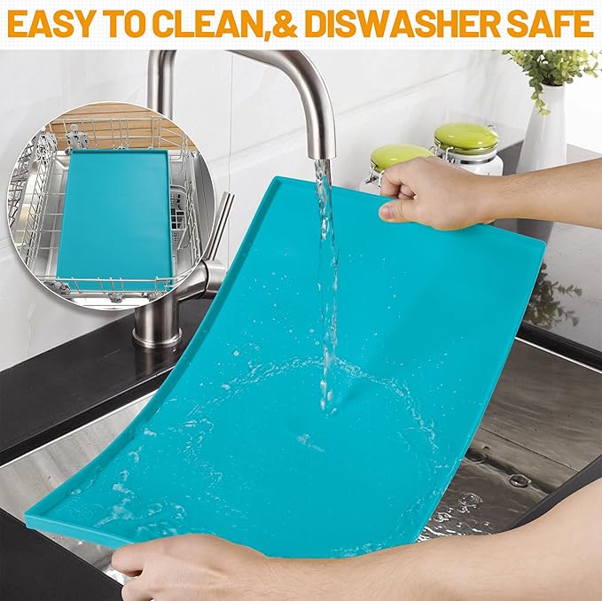 Hubulk Dog Feeding Mat,100% Waterproof Food Grade Silicone Pet Food and Water Bowl Placemat,Dishwasher, High Raised Edge to Prevent Spills,Nonslip Tray to Stop Messes on Floor（28"x18"x0.8", Green）