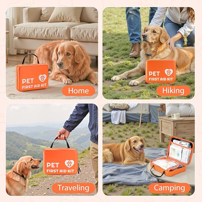 Portable Dog First Aid Kit with Hook - Water Resistant Pouch for Hiking, Camping, Daily Family Use, Travel, Pet Safety, Thoughtful Gift for Pet Owners (81pcs Upgrade Professional Version)
