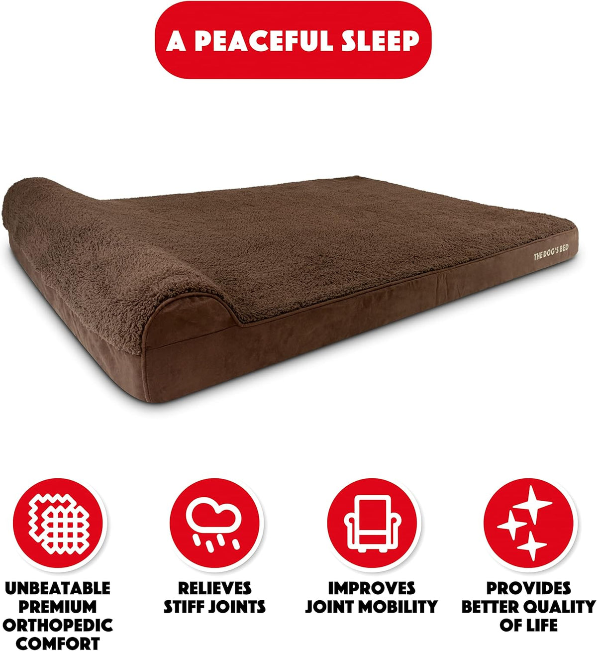 The Dog’s Bed Orthopedic Headrest Dog Bed XXXL Brown Plush 64x44, Memory Foam, Pain Relief for Arthritis, Hip & Elbow Dysplasia, Post Surgery, Lameness, Veterinary Approved, Waterproof Washable Cover