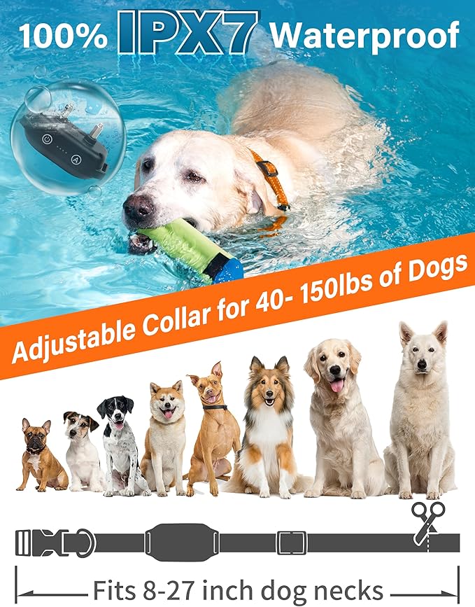 PaiPaitek Bark Activated Shock Collar with Remote - Automatic Bark and Training Collar Combo 3300ft Range, Bark Shock Collar for 40-150lbs Medium Large Dogs - IPX7 Waterproof
