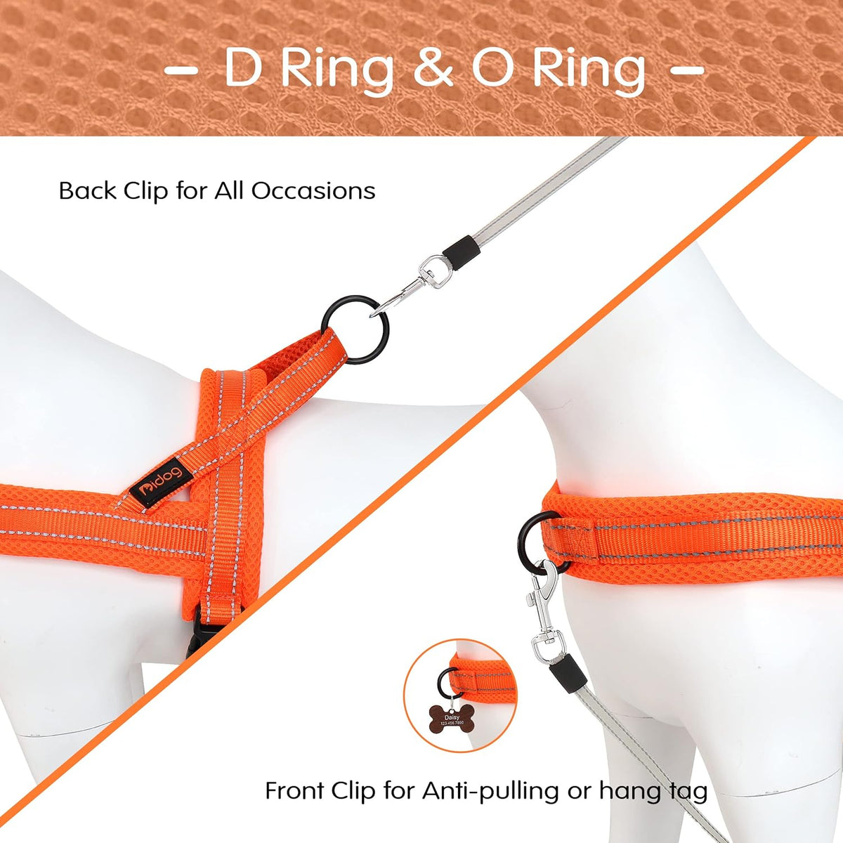 Didog No Pull Dog Harness with Soft Mesh Padded,Reflective & Quick Fit Light Weight Dog Strap Vest Harness,Easy for Walking Training (M:Chest 21-26", Orange)