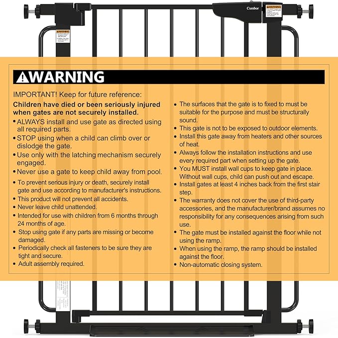 Cumbor 36" Extra Tall Baby Gate for Stairs, 29.7-57" Extra Wide Dog Gate for Doorways Hallways, Pressure Mounted Child Gate for Wide Opening, Auto Close Personal Safety for Babies and Pets, Black