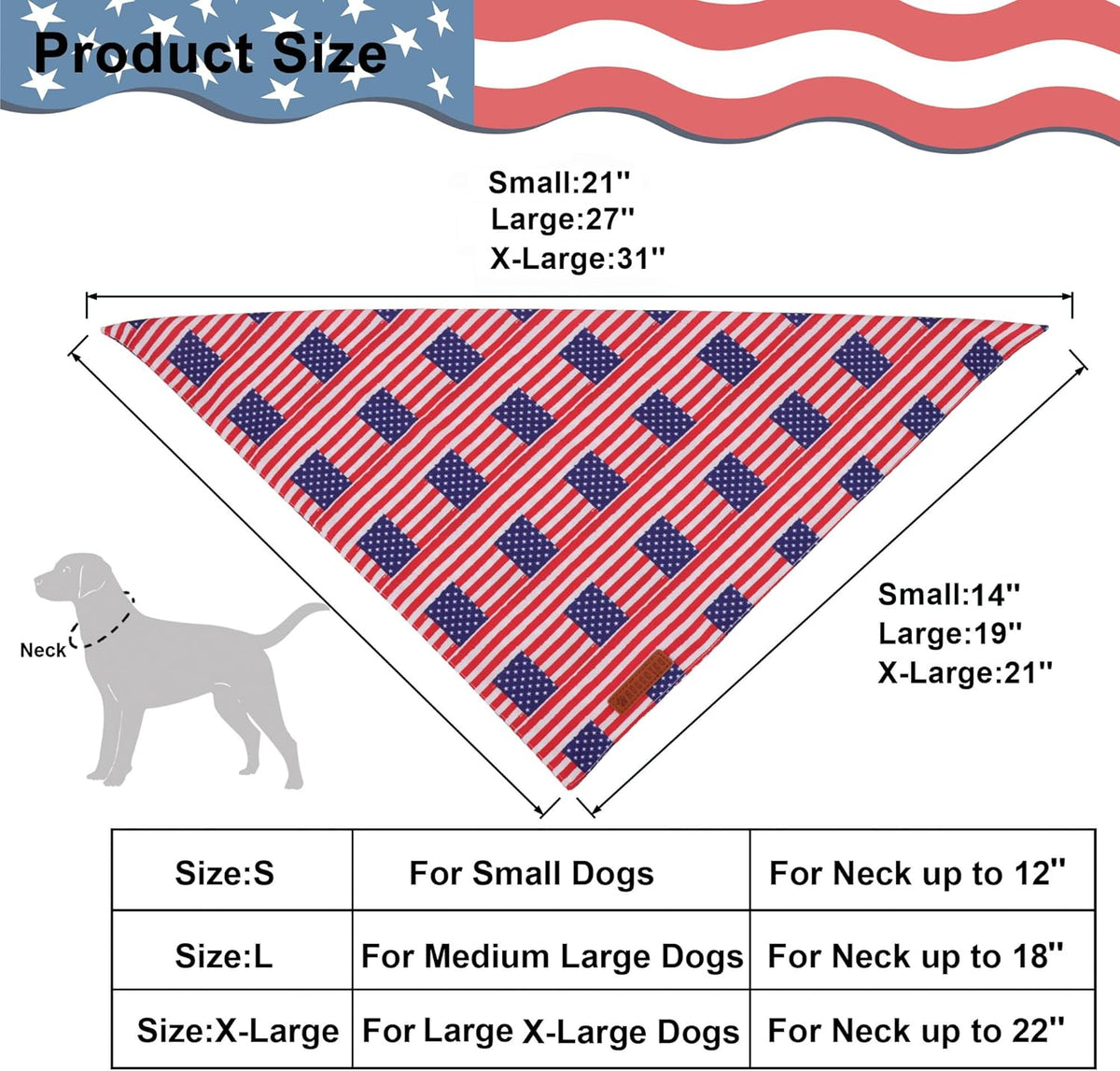 ADOGGYGO American Flag Dog Bandanas, Red Blue Patriotic Eagles USA Flag Scarf, Multi Size, 4th of July Bandana for Medium Large Dogs Pets (Large)