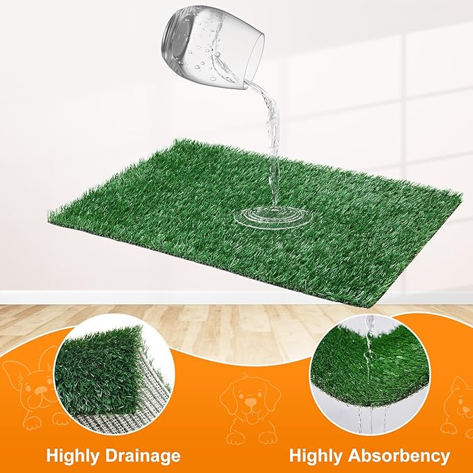 LOOBANI Dog Grass Pad with Tray - Dog Litter Box - Indoor Potty for Apartment and Patio Training - with 2 Packs Grass Pee Pads for Replacement, 20×25 Inch