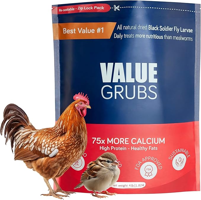 4 lb Black Soldier Fly Larvae for Chickens - High Protein Chicken Feed with 75x More Calcium Than Mealworms - Healthy Poultry Treats for Ducks, Birds - Resealable Bag for Freshness