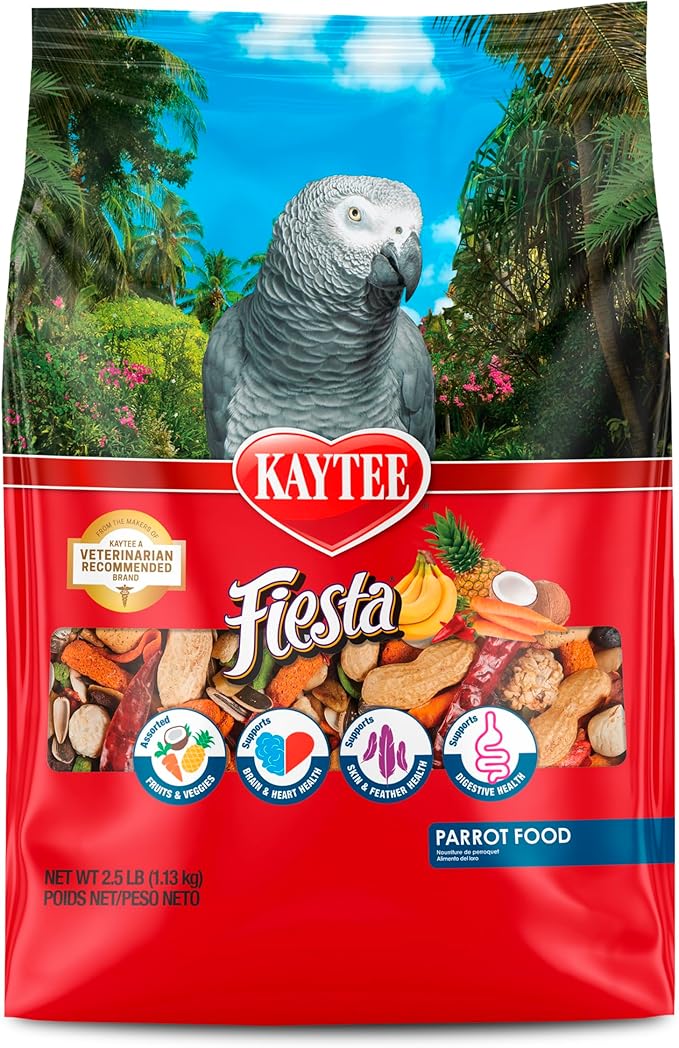 Kaytee Fiesta Parrot Food, Nutritious and Fun Blend, Supports Skin, Feather, Digestion, Brain and Heart Health, 2.5 pounds