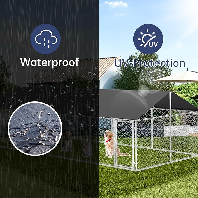 236"x 118" Outdoor Dog Enclosure Heavy Duty Dog Kennel House Mesh Dog Big Cage Pet Kennel Steel Fence with Secure Lock