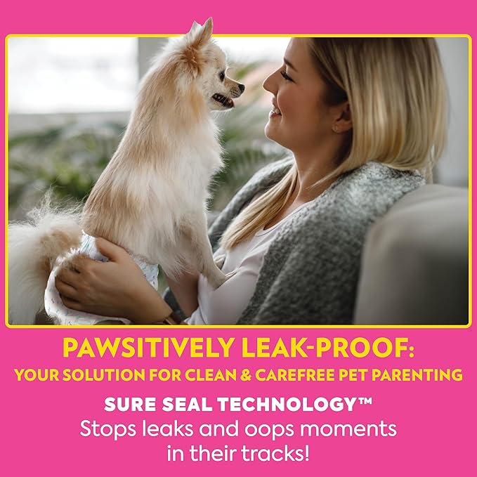 OUT! PetCare Disposable Dog Diapers Female, Potty Training, Dog Diapers, Female Doggie in Heat, Puppy Training, Incontinence, Puppy Essentials 9”-14” Waist (Toy, 32ct)