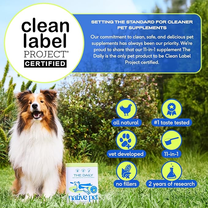 Native Pet Dog Vitamins & Supplements - 11-in-1 Multivitamin Powder for Dogs Food Topper - Collagen, Glucosamine, Probiotics, Omega & More- Supports Healthy Gut, Mobility & Overall Health -90 Scoops