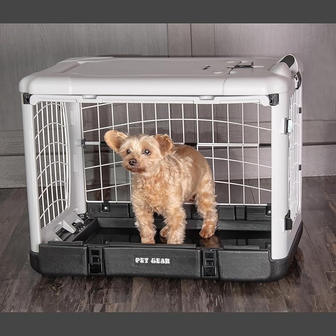 Pet Gear “The Other Door” 4 Door Steel Crate for Dogs/Cats with Removable Tray, Fog, 27 Inch