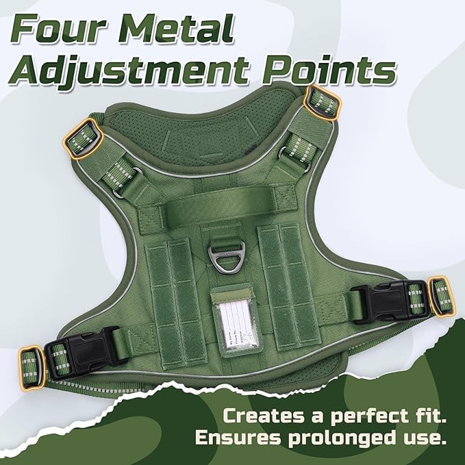 rabbitgoo Tactical Dog Harness Medium Sized Dog, No Pull Military Service Vest with Handle & Molle, Easy Control for Training Walking, Adjustable Reflective Straps, Green, M