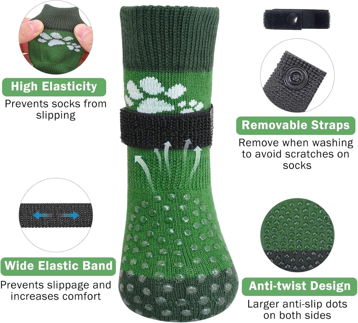SCENEREAL Anti Slip Dog Sock to Prevent Licking Paws for Hardwood Floors, Boots & Paw Protector Shoes for Hot/Cold Pavement with Grippers, Double Sides Grips for Small Medium Large Senior Dogs, L