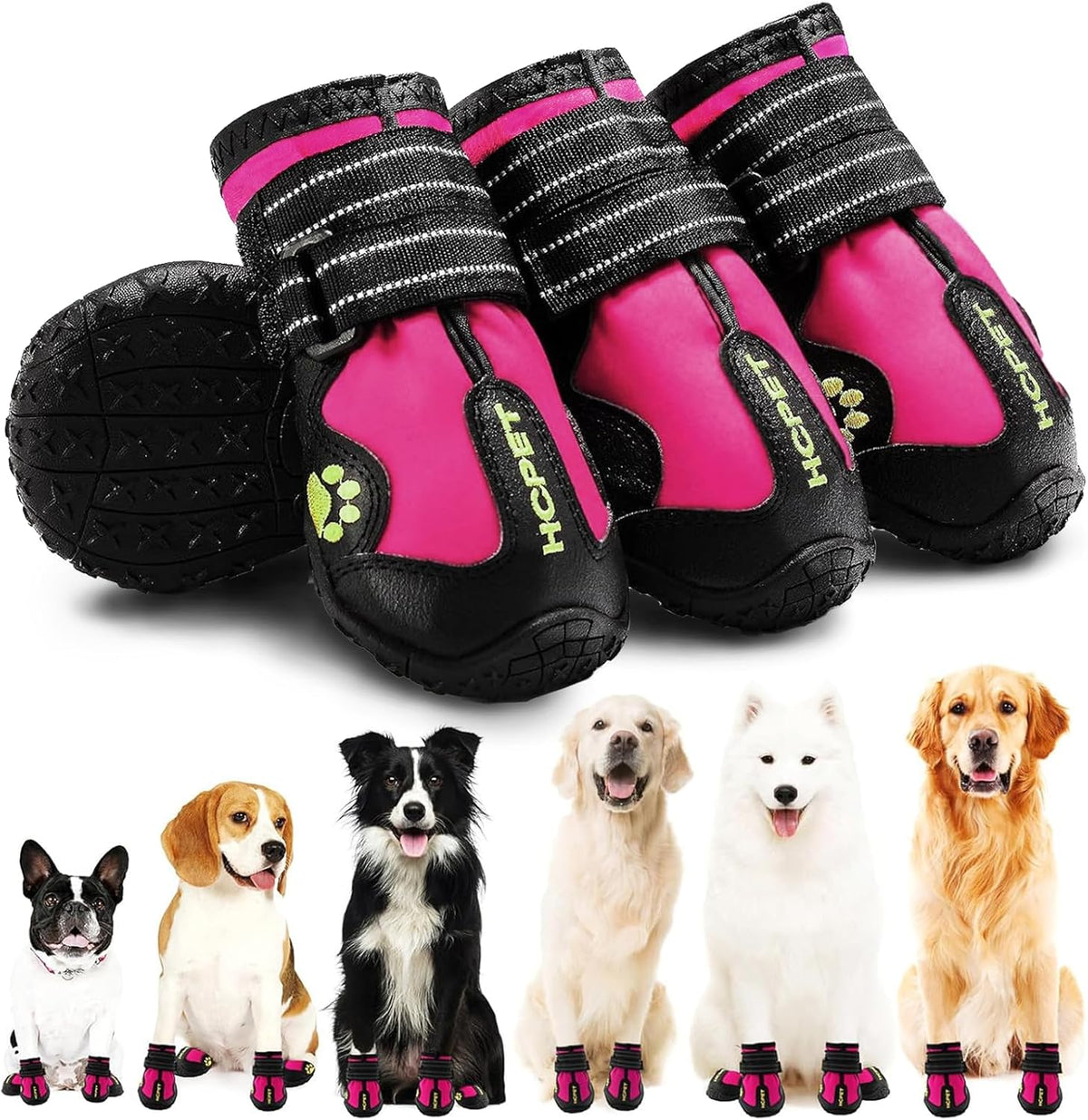 Hcpet Dog Shoes, Dog Boots for Large Dogs, Waterproof Dog Booties Paw Protector for Summer Hot Pavement, Winter Snowy Day, Outdoor Walking, Indoor Hardfloors Anti Slip Sole Pink Size 7