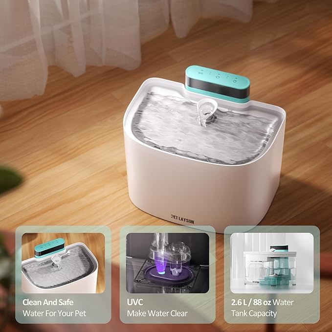 PET LAYSON Pumpless Cat Water Fountain, App Remote Control Smart Cordless Rechargeable Battery Operated, 3.6L/122oz 2.4G Wi-Fi Dog Water Dispenser 2 Filters,2 Nozzles(White, M1 Pro)