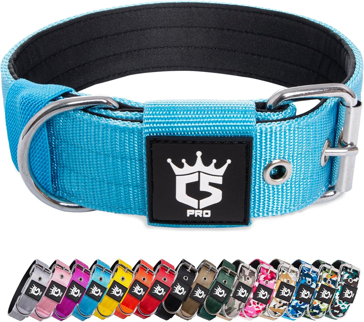 TSPRO Tactical Dog Collar 1.5 Inch Wide Thick Dog Collars with Heavy Duty Metal Buckle, Durable, Strong, Adjustable for Medium to Large Dogs (Blue M)