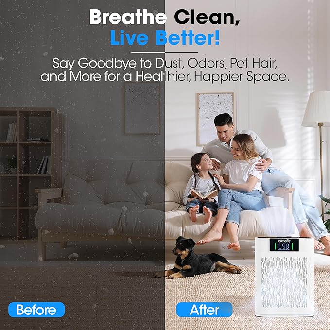 SereneLife HEPA Air Purifier for Home – Smart WiFi & App Control, Ultra-Quiet Air Purifier for Bedrooms & Large Rooms, Removes Dust, Pet Hair & Odors, Ideal for Pets & Allergies (1,800 Sq Ft, White)