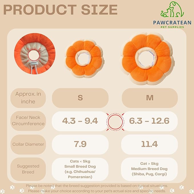 Adjustable Comfy Flower Style Elizabeth Collar for Cats Puppies Soft Recovery Cone Pet Protective Neck Collar (Orange, Medium)